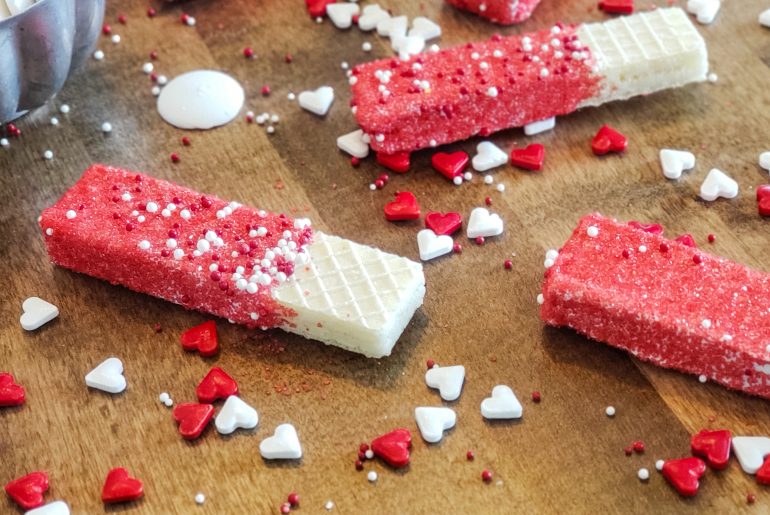 Easy and Delicious Valentine’s Day Chocolate-Covered Wafer Cookies with Sprinkles